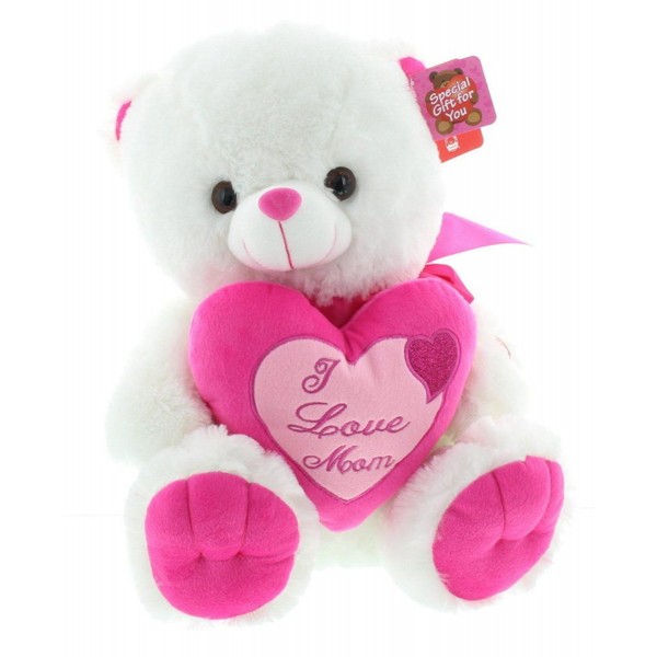 White and Pink I Love MOM Plush Teddy Bear Soft Toy